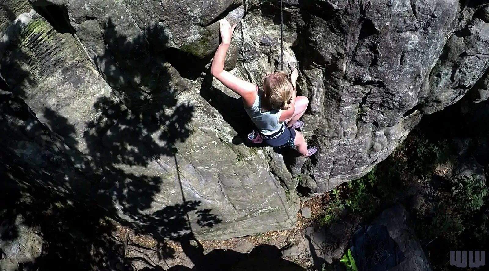 Rachel climbing in Governor Dodge State Park, Wisconsin